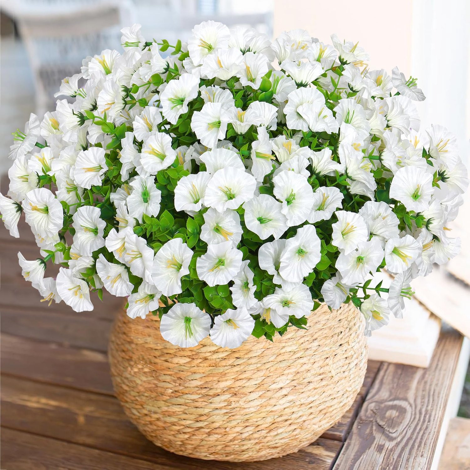 10 bundels UV-bestendige kunstbloemen voor buiten, weerbestendig, wit
