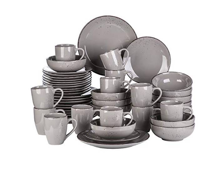 vancasso Tafelservice Set für 12 Personen, Navia Geschirrset aus Steingut, 48 teilig Kombiservice mit Speiseteller, Salatteller, Schüsseln und tassen, Vintage Aussehen, Natur Design