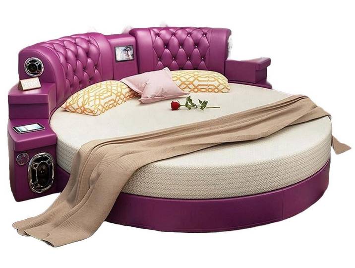 JVmoebel Multimediabett Rundes Polsterbett mit LED-Beleuchtung und Regal, Made in Europa