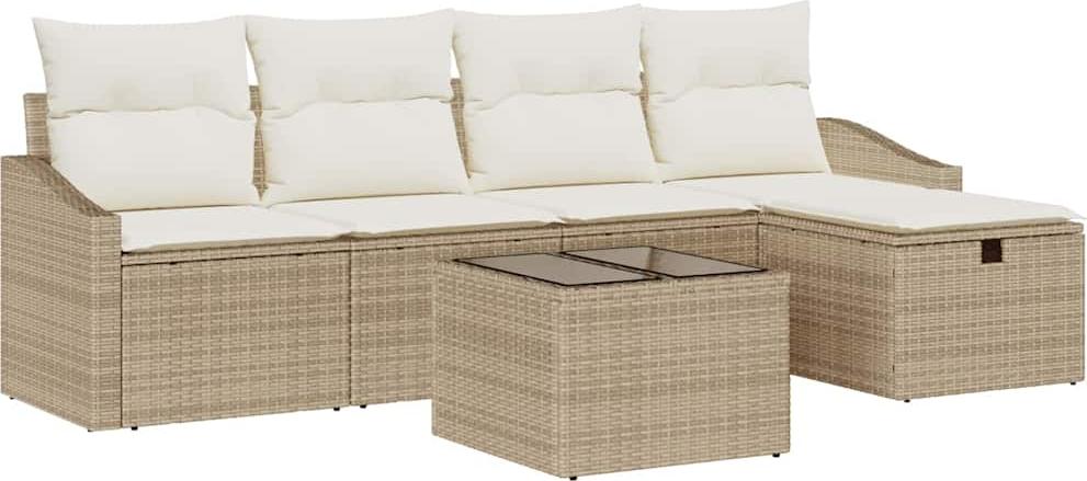 Sofa Set mit Kissen mit Speicher Beige Poly-Rattan