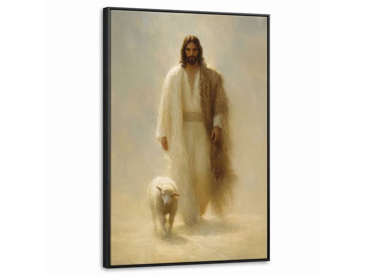 LEINWAND Bilder mit Rahmen - Schaf - Jesus - Pinselstriche - Abstrakt - 60x90