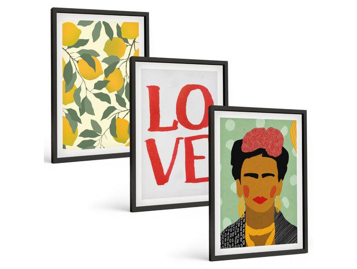 Tulup Bilder SET 3er Set - 40x60 cm Schwarzer Rahmen - Lemons Love Porträt von Frida, Kunststoff, Rechteckig, 40x60 cm, Fotografie, Bilder & Rahmen, Bilder