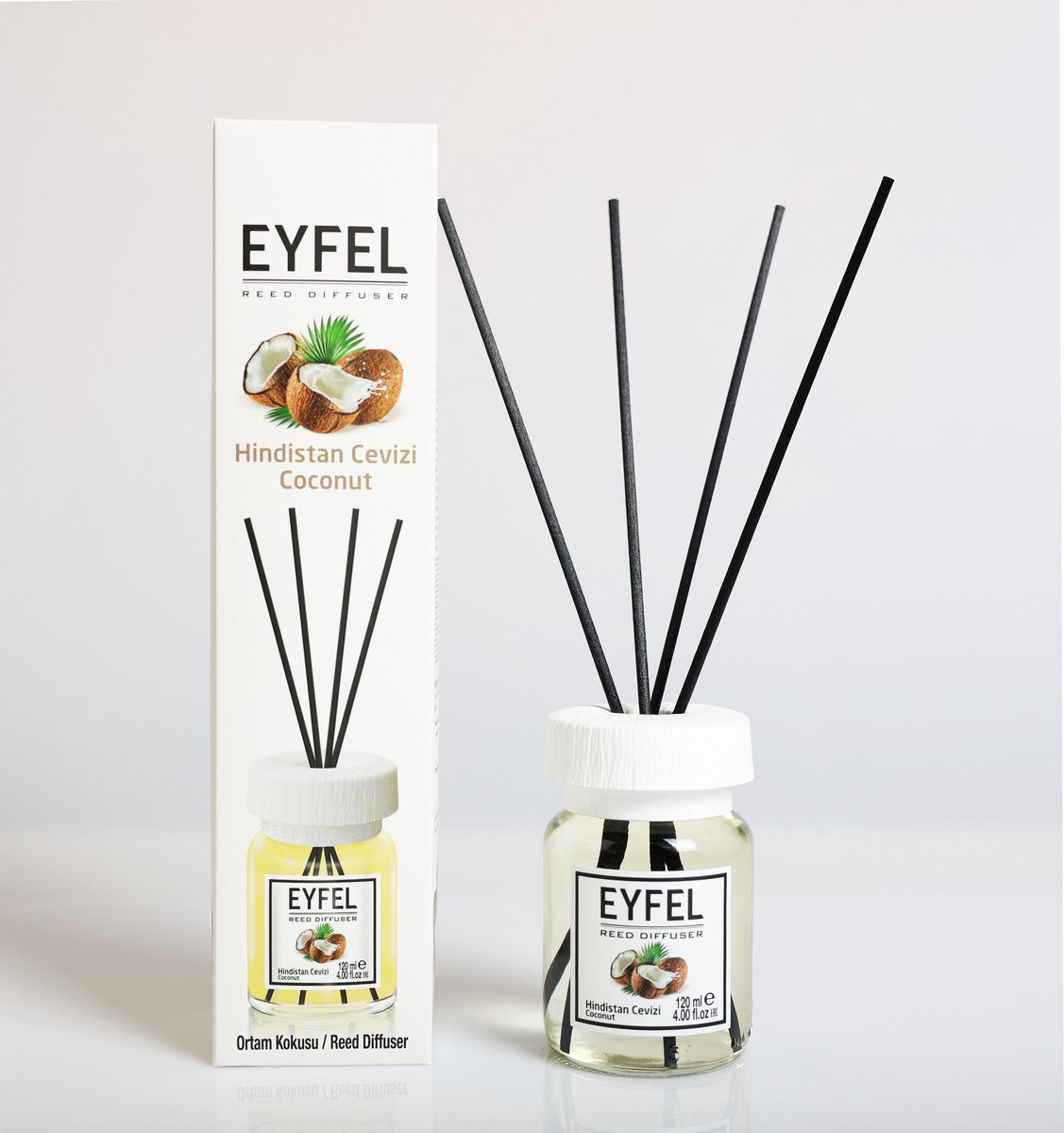 Eyfel Reed Diffuser met geurstokjes - Huisparfum Coconut - 120 ml