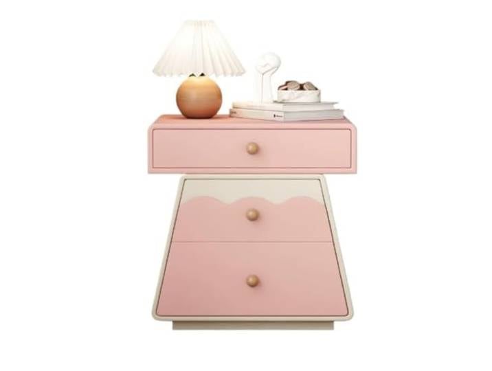 Nachttisch Cremefarbener Aufbewahrungsschrank aus Massivholz Nachttisch ﻿ Einfacher Nachttisch for Zuhause und Schlafzimmer(Pink,Klein)