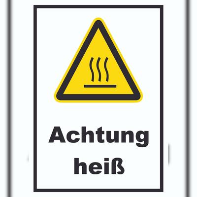 HB-Druck Achtung heiß Schild A5 Rückseite selbstklebend