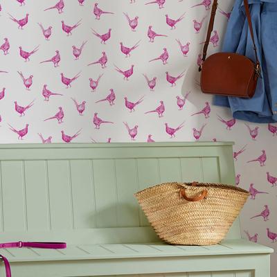 Vliestapete JOULES "Flirty Pheasants Truly Pink", rosa, B:0,52m L:10m, Vlies, Tapeten, animal print