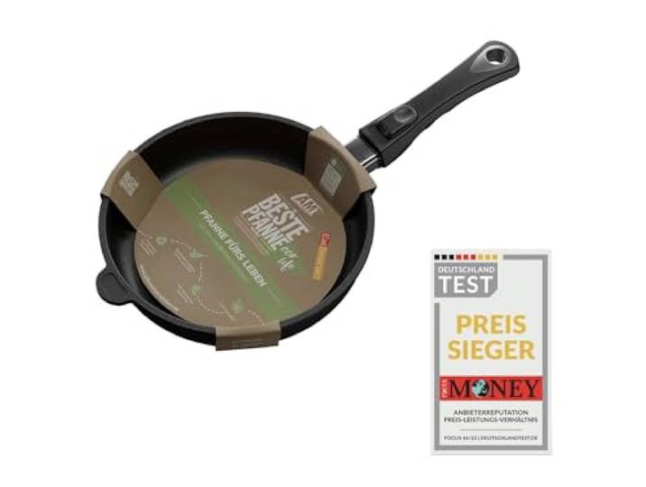 EatSmarter! Sonder-Edition Die Pfanne fürs Leben by AMT, Ø 24 cm, 5 cm hoch, abnehmbarer Stiel, nachhaltig und klimafreundlich, Wiederbeschichtung möglich, AMZN-ESO-524-PFL-AS