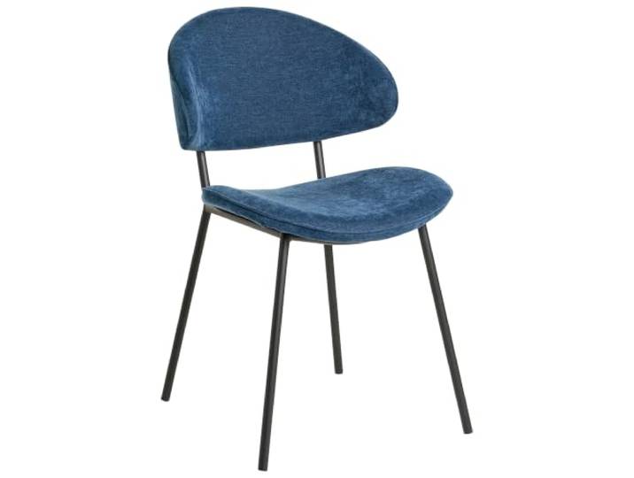 Beliani Esszimmerstuhl 2er Set Stoffbezug dunkelblau mit schwarzen Metallbeinen Kiana