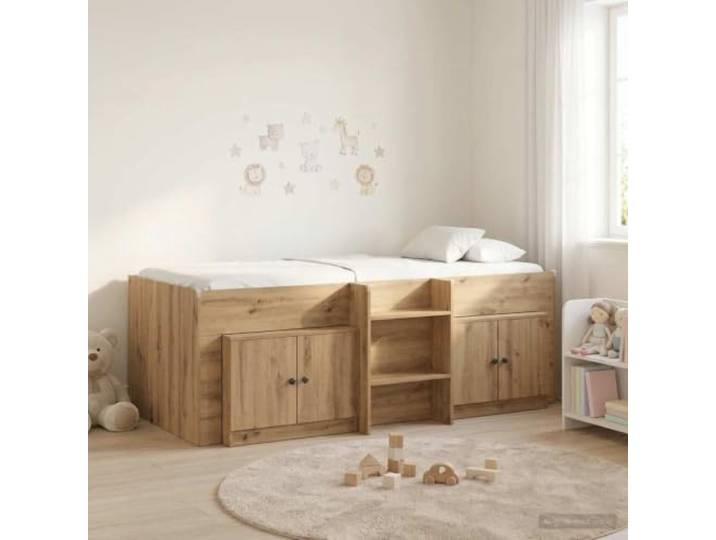 RJPLMFV Hochbettgestell mit Schrank, 3-teilig, Eiche Langlebiges Holzwerkstoff, integrierte Leiter, Lattensystem inklusive, kein Lattenrost erforderlich
