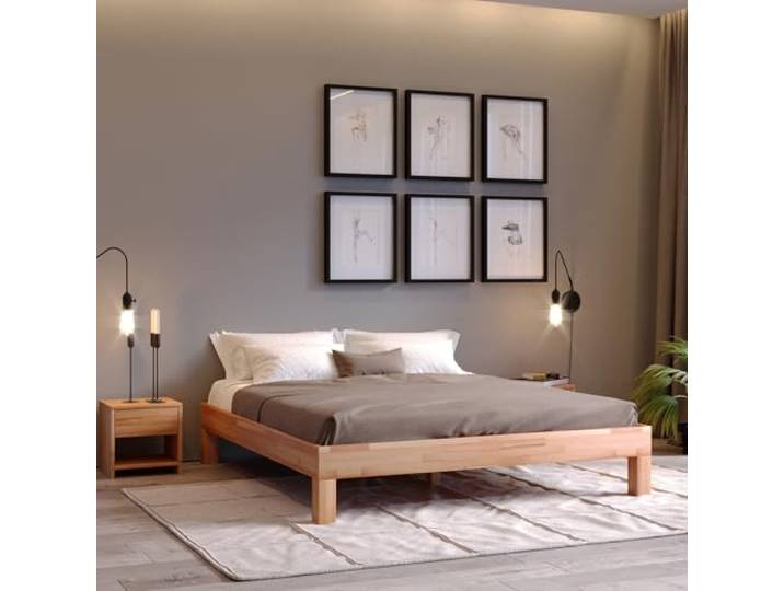 Krok Wood Massivholzbett Jana in Buche (200 x 200 cm) Stabiles Massivholzbett ohne Kopfteil, natürliche Farbnuancen, lebendige Maserung, Buche natur geölt