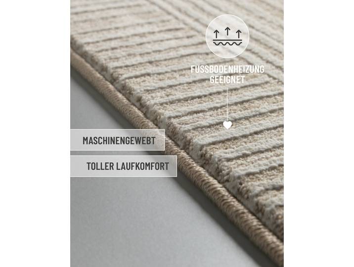 Teppich ESPRIT Raymond , beige (beige multi), B:200cm H:15mm L:290cm, Oberfläche: 100% Polyester, Teppiche, Teppich, Kurzflor, Streifendesign, Hoch-Tief-Effekt, waschbar, Jute-Rücken