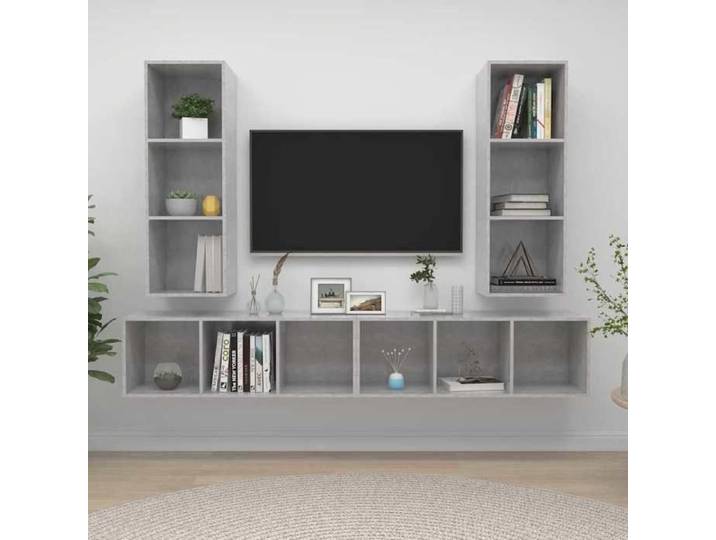 Ensemble Meubles TV muraux 4 pcs moderne Armoires TV Suspendue pour Salon Gris béton Bois d'ingénierie T870