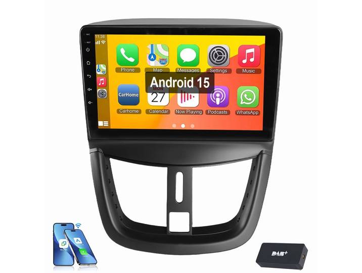 ESSGOO Für Peugeot 207 2006-2015 Android 15.0 Autoradio Navigationsgerät (Apple Carplay Android Auto GPS Navi WIFI BT SWC)