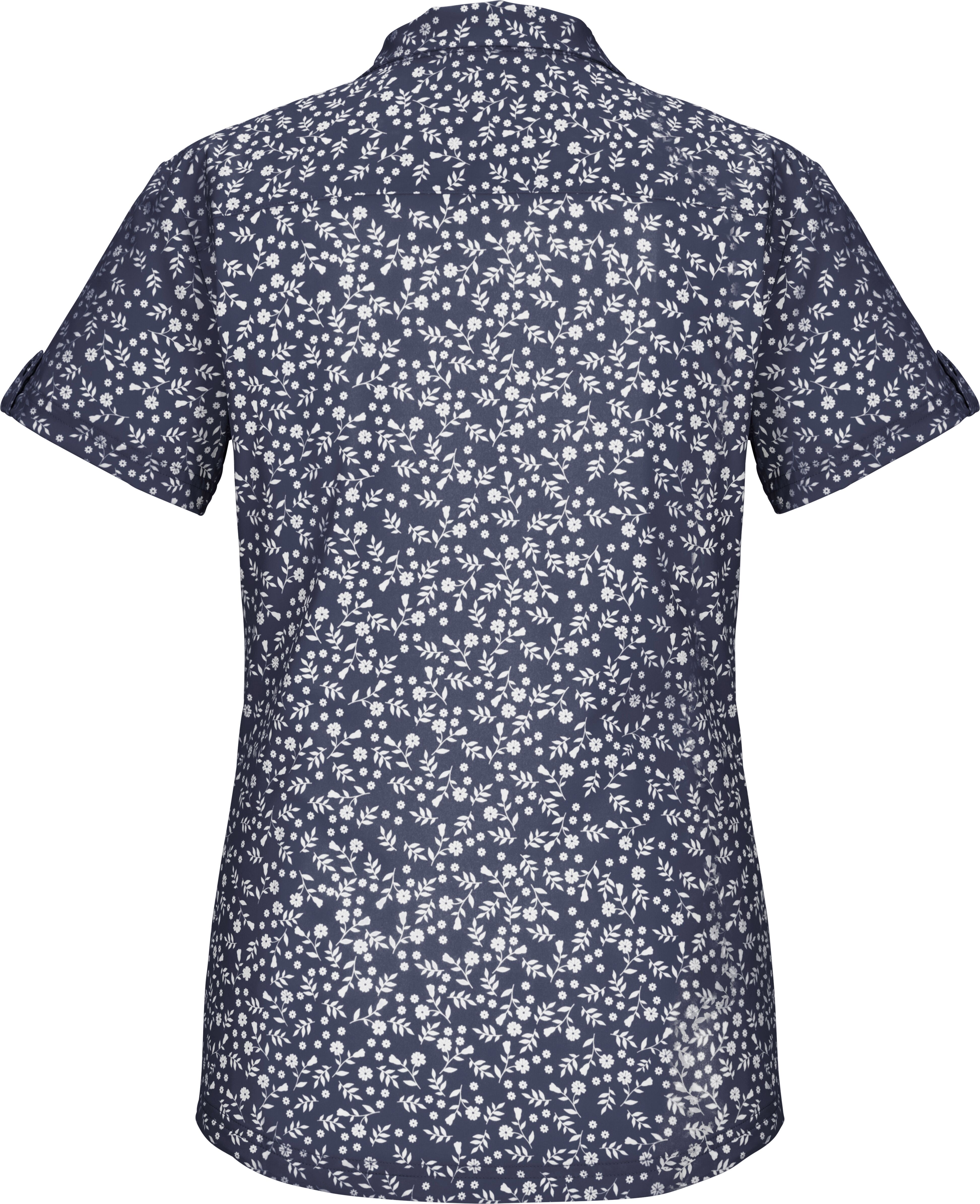 Funktionsbluse KILLTEC "KOS 86 WMN WVN SHRT", Damen, Gr. 40, blau (nachtblau), Obermaterial: 92% Polyester, 8% Elasthan, Blusen Funktionsbluse, mit floralem All-Over-Print, schnelltrocknend
