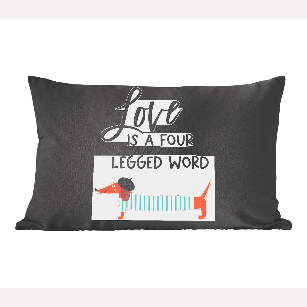 PillowMonkey Sierkussen met Honden Quote Love is a four legged word, 50 x 30 cm