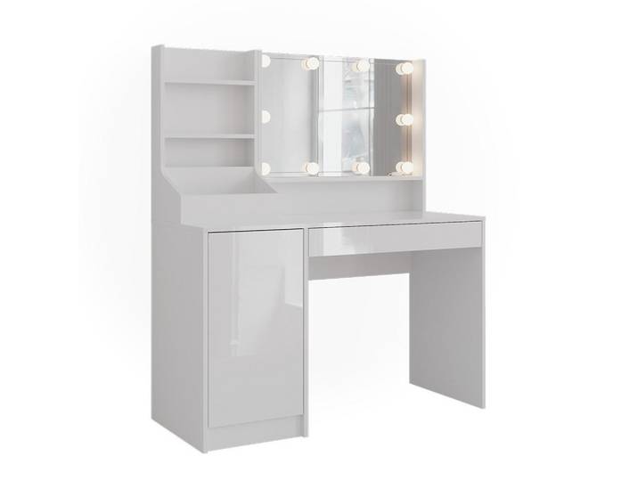 Vicco Schminktisch Sherry, Weiß/Weiß Hochglanz, 119.8 cm mit Spiegel, Weiß, Weiß Hochglanz, Holzwerkstoff, Rechteckig, 119.8x141x50.1 cm, Schlafzimmer, Schminktische