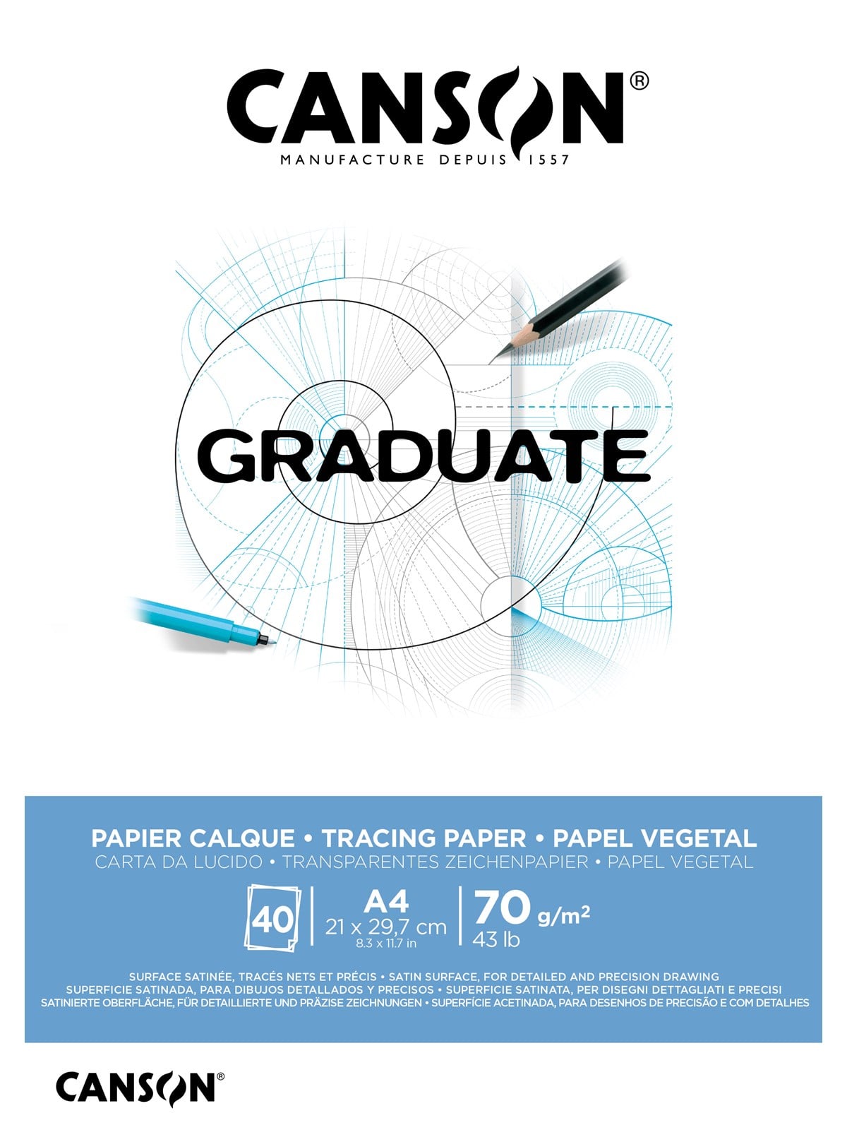 Canson Graduate Tracing Paper Pad Satin A4 70G 40 SH