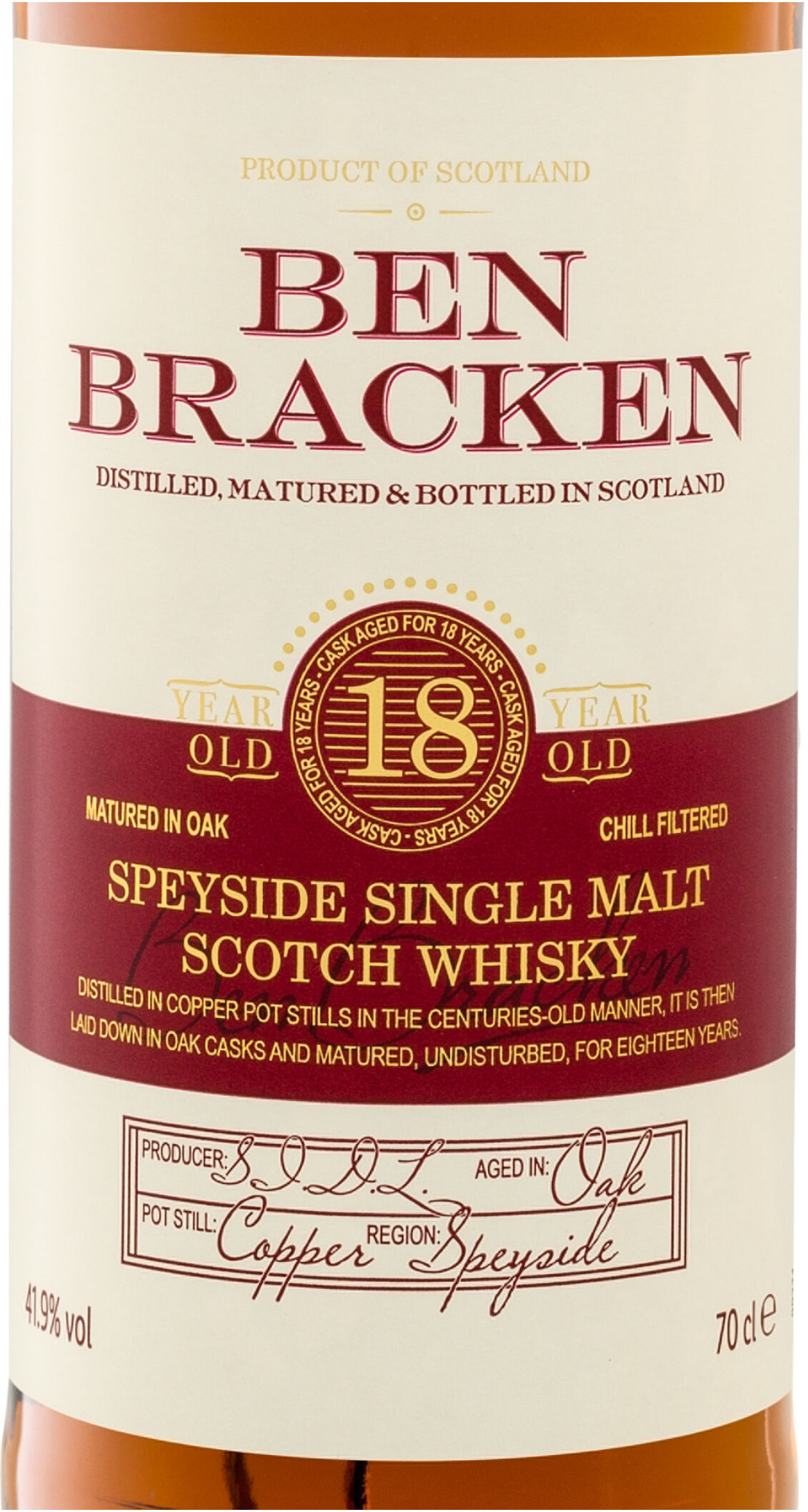 BEN BRACKEN Speyside Single Malt Scotch Whisky 18 Jahre 41,9% Vol