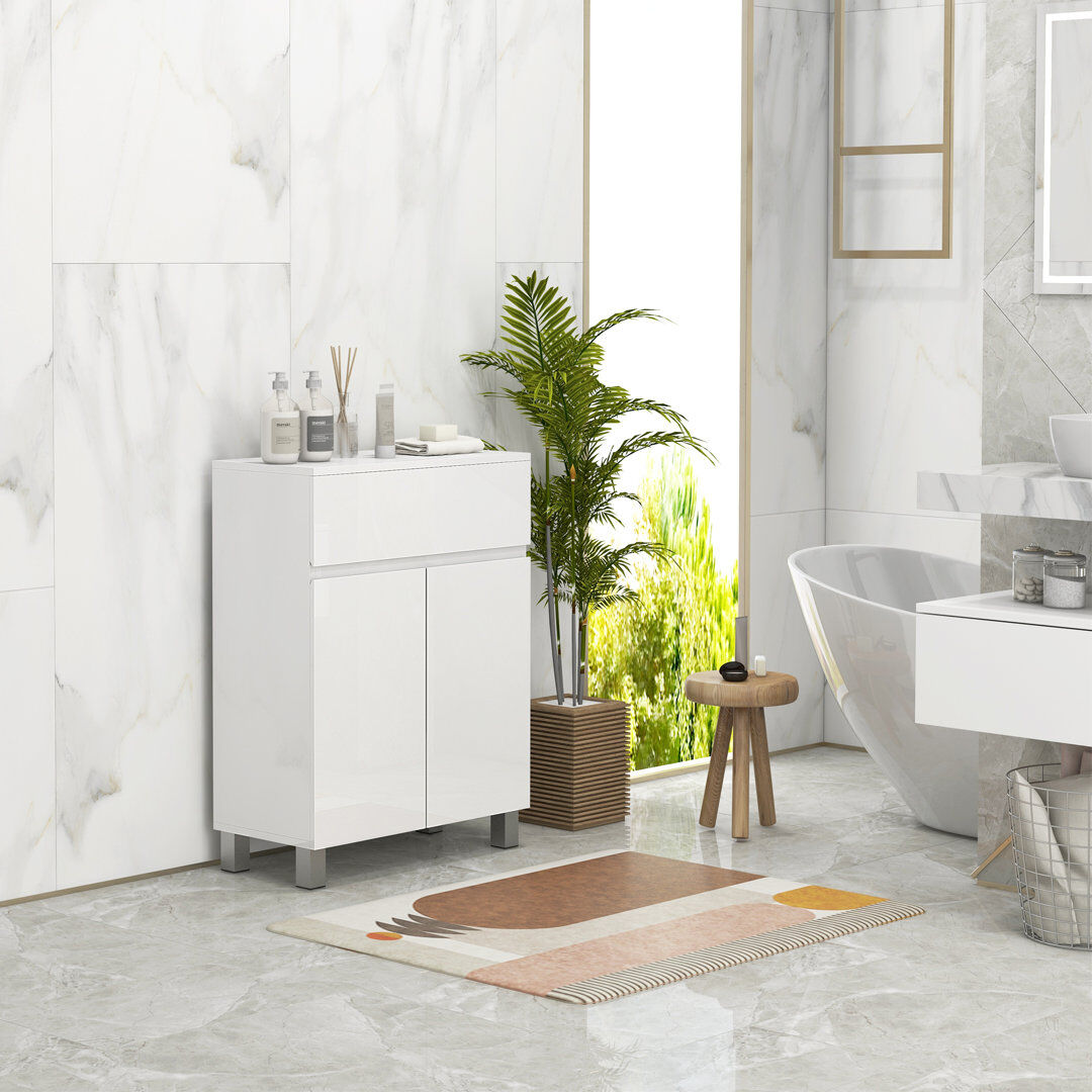 17 Stories kleankin High Gloss Bathroom Floor Cabinet Storage Cupboard with Drawer White 80cm H X 60cm W X 30cm D