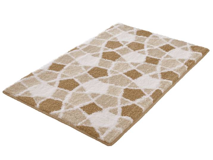 Badematte KLEINE WOLKE Sintra, Badvorleger, Badezimmer Teppich , beige (macadamia), H:15mm, Polyacryl, Badematten, Badematte, Badteppich, modernes Mosaikdesign
