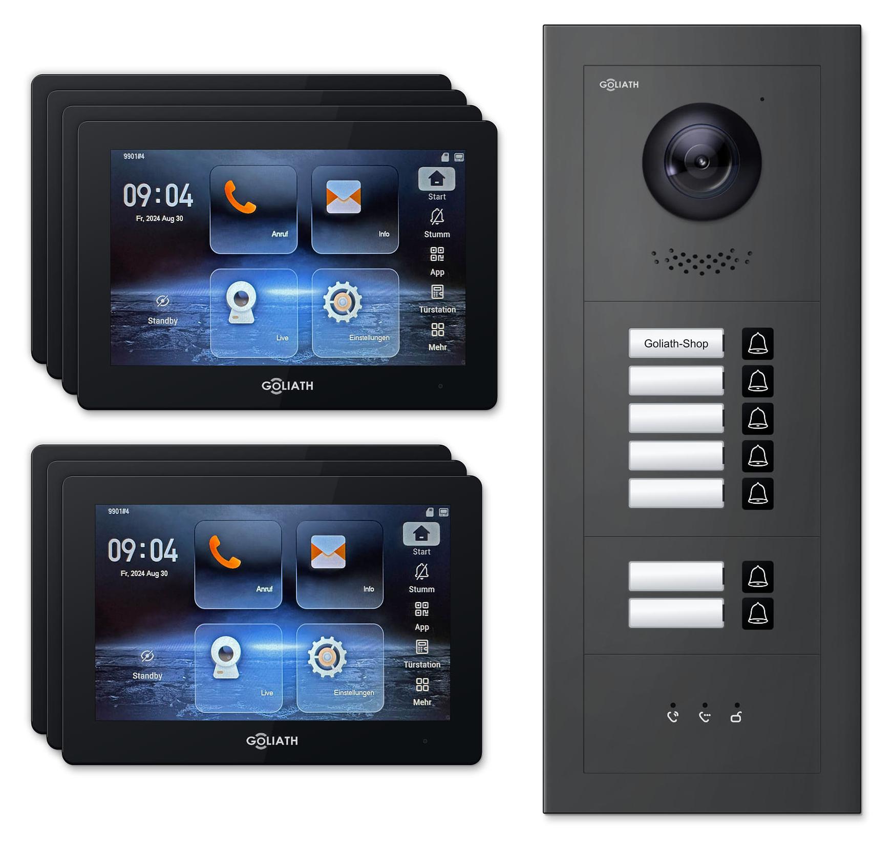 Goliath 2-Draht-BUS-Video-Türsprechanlage GL-HB700A.2 für 7 Familien - Feedback-Modul, 7 Monitore (7 Zoll, schwarz), Türstation anthrazit, mit Unterputzdose : 7 Zoll Schwarz : Anthrazit : Unterputzdose Monitor Farbe: 7 Zoll Schwarz Montage: Unterputzdose