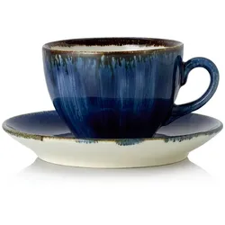 12x Ober- und Untertasse Kaffeetasse 220 ml VIDA Dark Ocean / dunkelblau Porzellan
