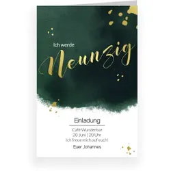 Einladungskarte 90. Geburtstag: Goldene Feier in Grün