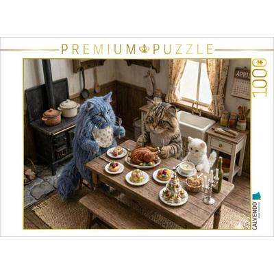 CALVENDO Puzzle Familienessen im Katzenhaus | 1000 Teile Lege-Größe 64x48cm Foto-Puzzle für glückliche Stunden