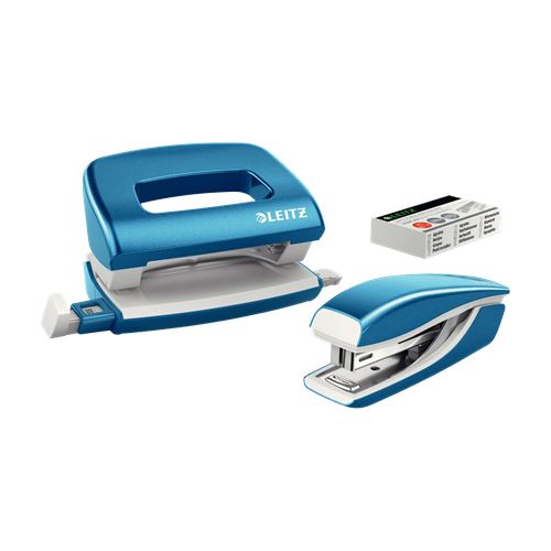 LEITZ Locher und Heftgeräte Set WOW 5095 blau-metallic