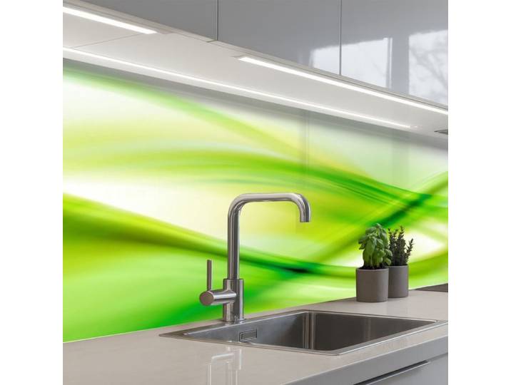 KitchenYeah crédence de cuisine Motif Vagues Abstrait Vert 300x60cm