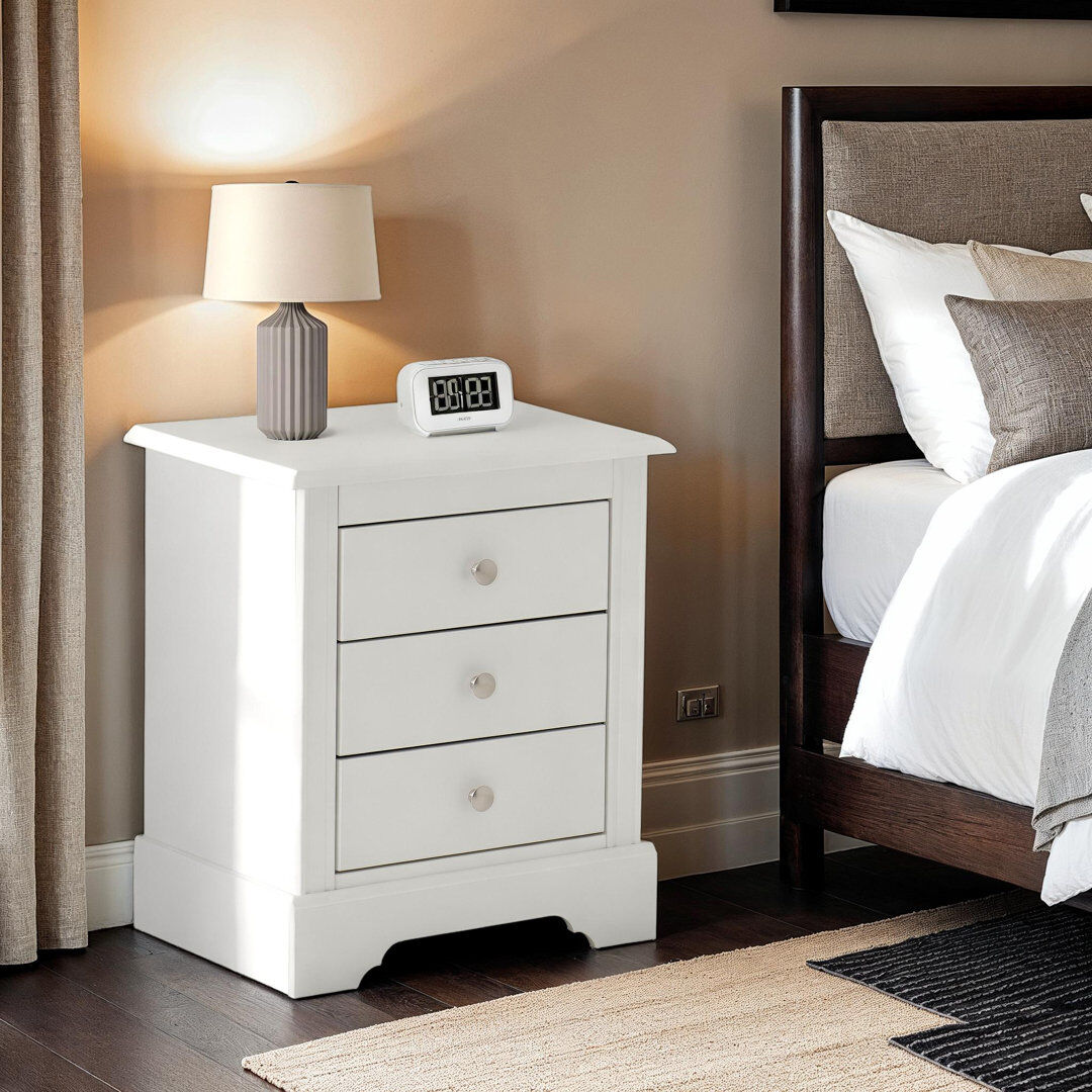 Lark Manor Clarita 3 Drawer Bedside Chest White 58.5cm H X 50cm W X 38cm D