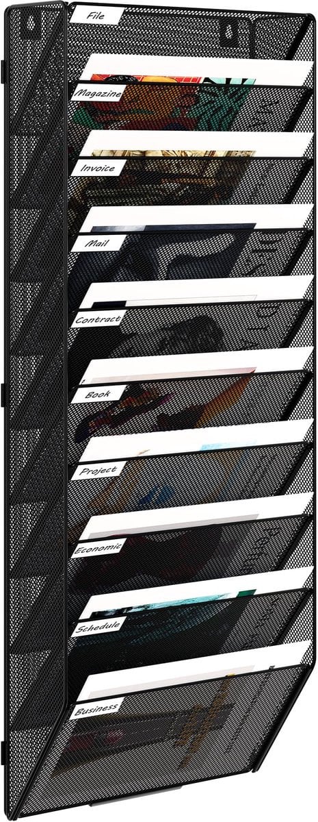 OEM Modern Metalen Wandrek voor A4 Documenten en Tijdschriften, Zwart