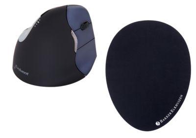 Vertikalmaus BakkerElkhuizen Evoluent4, kabellos, für Rechtshänder, schwarz/blau, + Mauspad The Egg