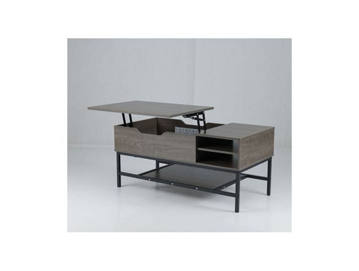 Table Basse Salon à Plateau Relevable COSTWAY Compartiment Caché Table Basse en Bois de Salon avec Étagère de Rangement Gris