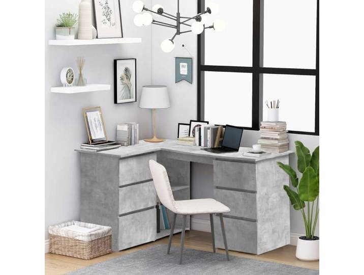 CHIC Bureau à Domicile Bureau d'angle Gris béton 145x100x76 cm Aggloméré Design3513
