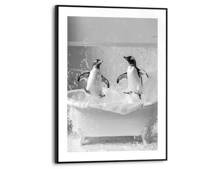 Poster REINDERS Penguin Splash , schwarz-weiss (farbe bild(er): schwarz, weiß), B:30cm H:40cm T:1,6cm, Papier, Bilder, Poster, Toilette - Schwarz-Weiss - MDF - Tiere - 30x40 cm