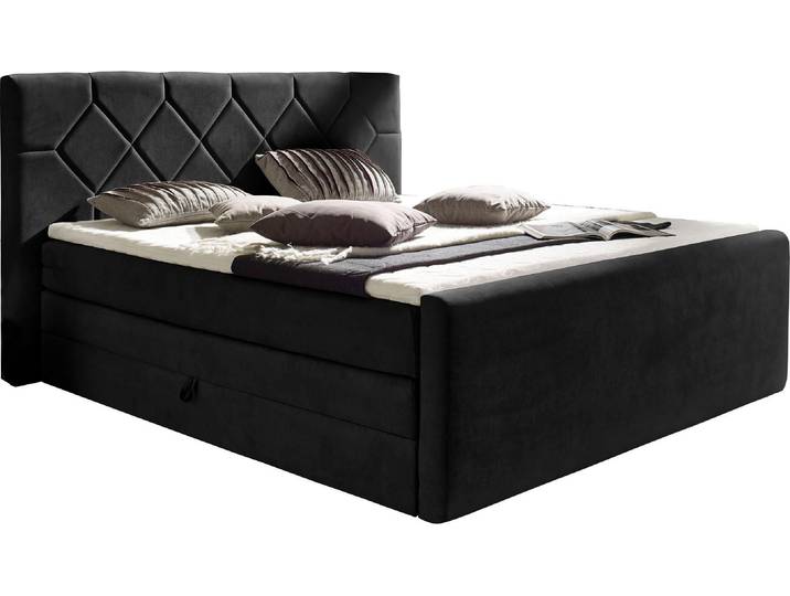 Boxspringbett HOME AFFAIRE Atlanta , schwarz, B:200cm L:221cm, Kunststoff, Massivholz, Stoff, Komplettbetten, Boxspringbett, inklusive Topper und Bettkasten