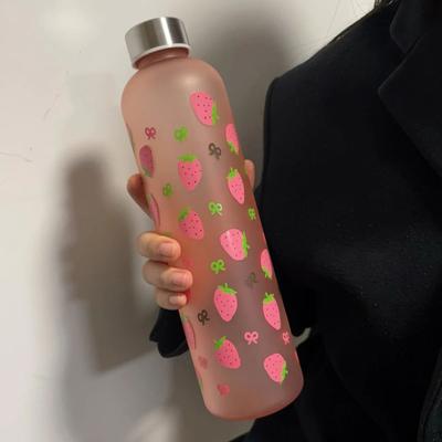 Inspire Select 33.8oz Strawberry Pattern Water Bottle   Leak Proof Reusable Portable Drink Bottle With Lid pink 33.8 Fl Oz