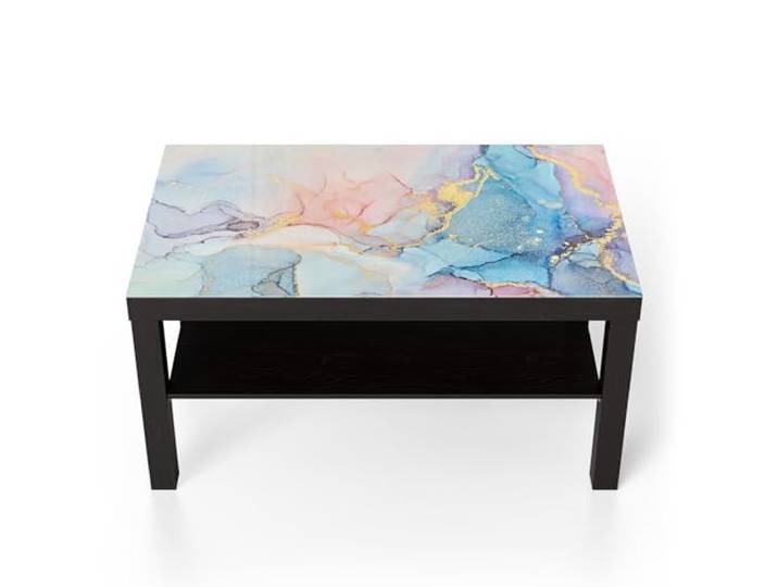 DEQORI Glastisch schwarz groß 90x50 cm Motiv Goldene Strömung ausgefallener Beistelltisch aus Glas Hochglanz Couchtisch fürs Wohnzimmer moderner Couch Tisch mit Design