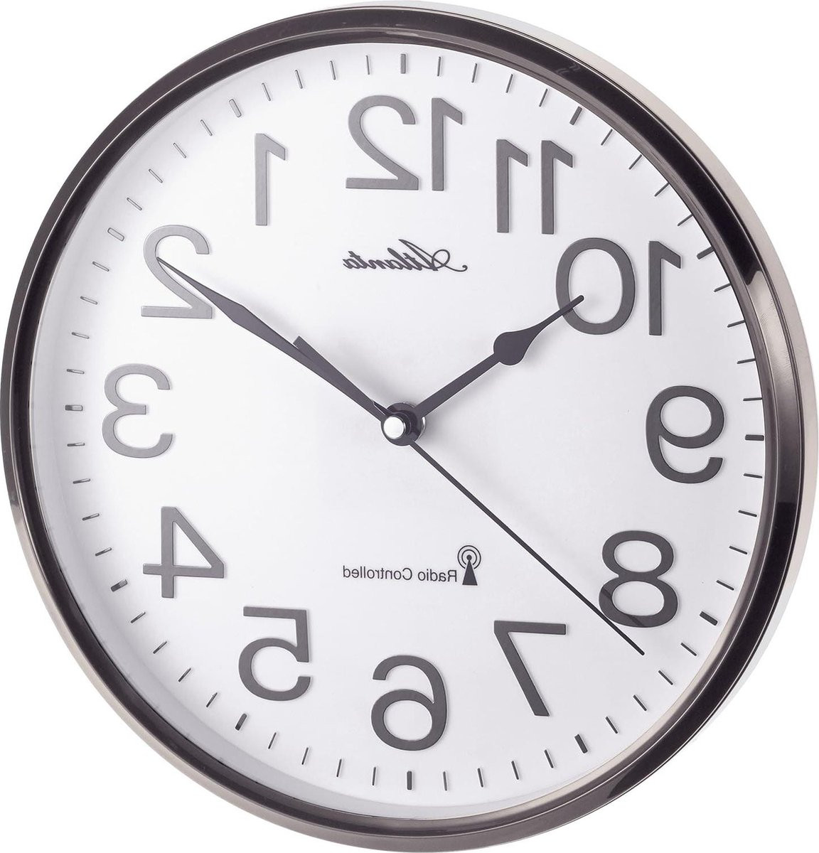 Moderne grijze draadloze wandklok met strak design - 4378