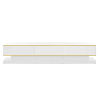 MODFU TV-Lowboard Spanplatte Warmweiß Hochglanz mit Goldrand 200x40x40 cm, 3 Schubladen
