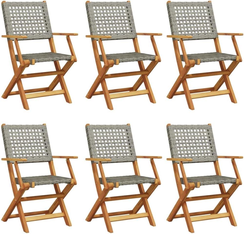6 klappbare Gartenstühle aus Massivholz in Grau mit Polyrattan und Akazienholz für Terrasse und Balkon