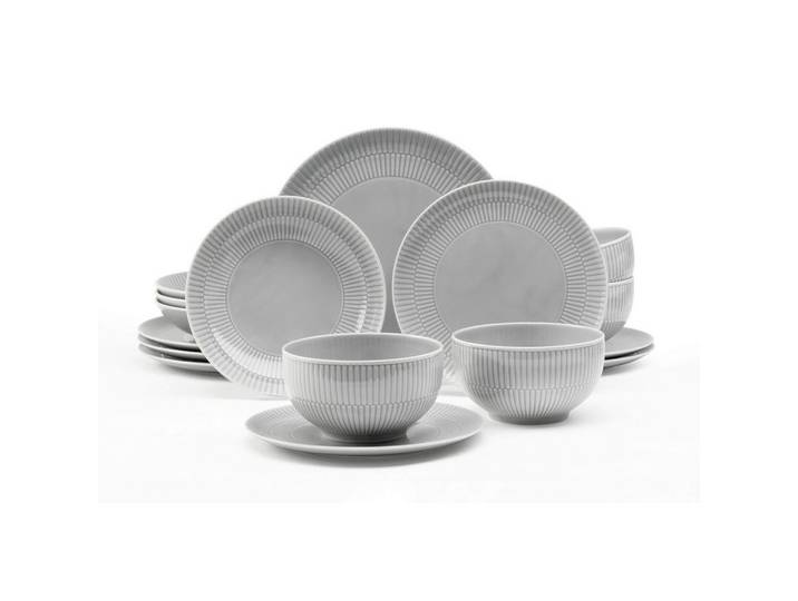 Seltmann Weiden Kombiservice Amina, Hellgrau, Keramik, 16-teilig, 980 ml, Essen & Trinken, Geschirr, Geschirr-Sets, Kombiservice