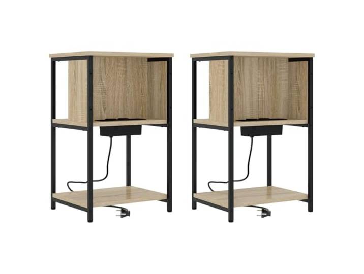 Fisinber Nachttisch 2er Set Beistelltisch Sonoma-Eiche 38x31x61 cm Kompakter Kommodentisch fürs Schlafzimmer mit offenen Ablagen, robustem Stahlrahmen und pflegeleichter Holzoberfläche.