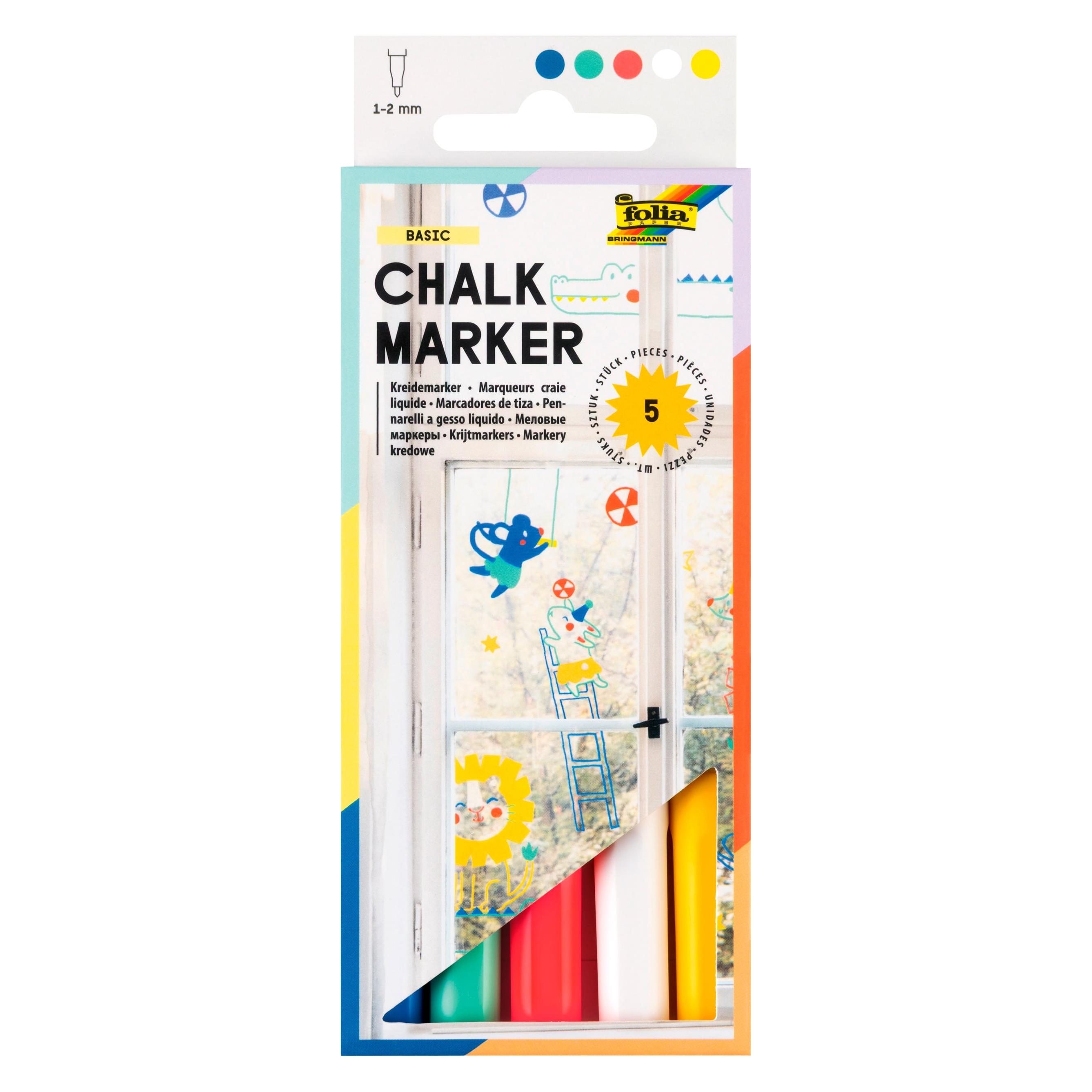 Folia BASIC Kreidemarker farbsortiert 1,0 - 2,0 mm, 5 St. (5x) (390559)