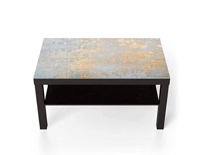 DEQORI Glastisch schwarz groß 90x50 cm Motiv Wand mit Gold-Struktur ausgefallener Beistelltisch aus Glas Hochglanz Couchtisch fürs Wohnzimmer moderner Couch Tisch mit Design