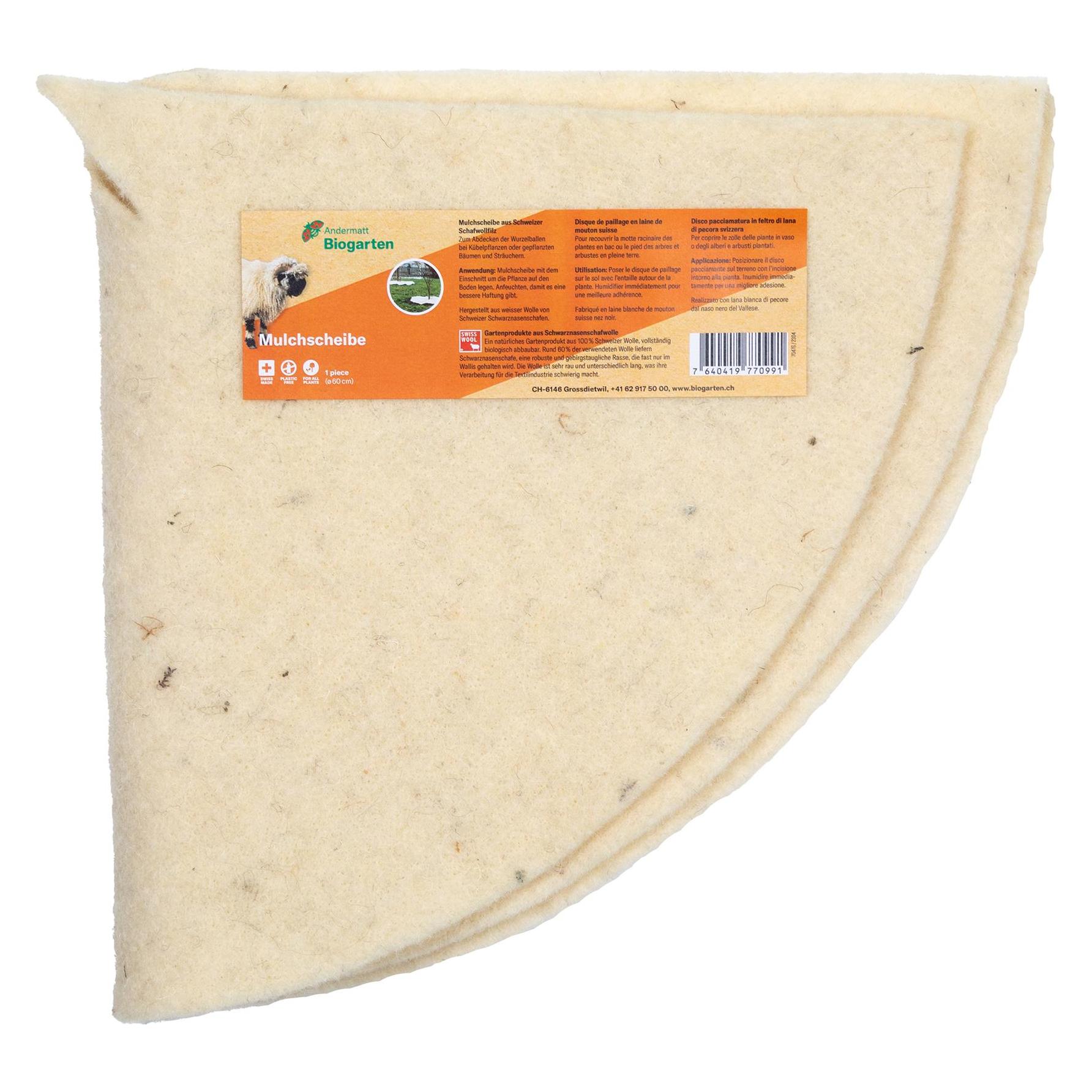 Andermatt Biogarten Mulchscheibe aus Schweizer Schafwollfilz Ø 60 cm weiss (7047G)