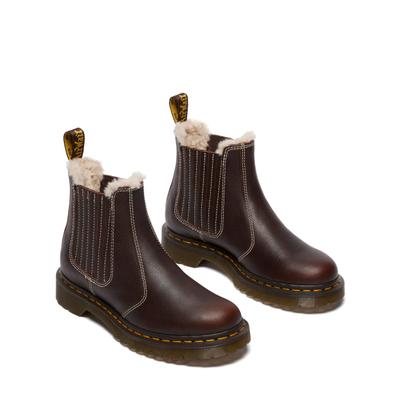 Winterboots DR. MARTENS "2976 Leonore II", Damen, Gr. 39, braun, Leder, Schuhe Winterboots, Blockabsatz, Stiefelette, Schlupfboots mit Fellimitat am Schaftrand