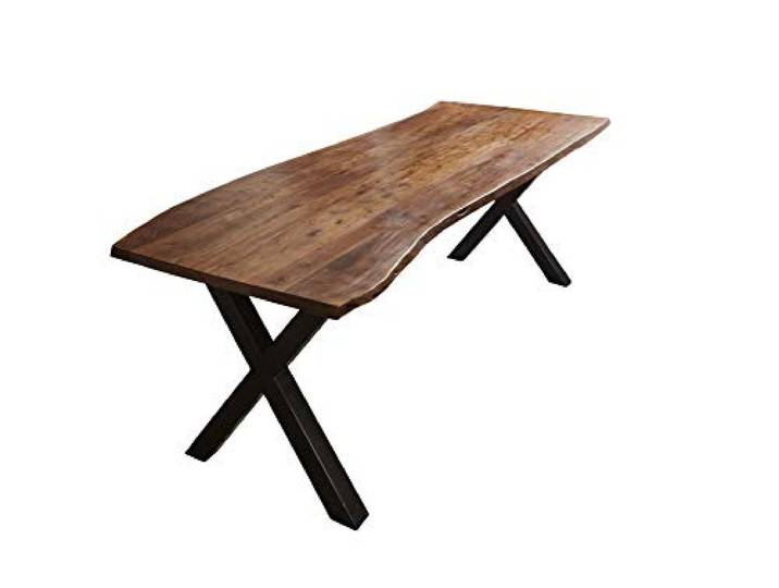 SAM Esstisch Xanten 200x100 cm Akazie nussbaum Baumkante X-Gestell schwarz Baumkantentisch massiv, Akazienholz nussbaumfarben, Metallgestell, Esszimmertisch