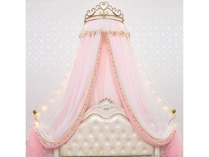 Mädchen Bett Vorhang Prinzessin Krone Bett Baldachin für Mädchen Kinder Zimmer Dekor Nachttisch Garn Netz Romantische Prinzessin Zelte Bett Baldachin Volant
